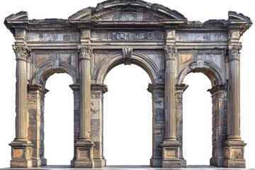 Ancient archway with column design, architecture ruins, cut out transparent