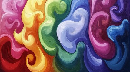 Obraz premium A composition of abstract, intertwined shapes in vivid tones of orange, purple, blue, yellow, and white, giving a sense of dynamic flow and fluidity