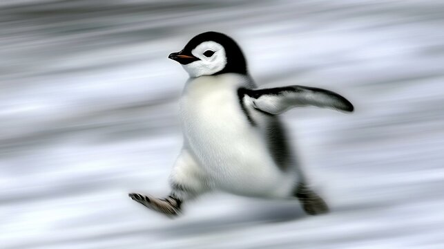 Cute penguin chick running