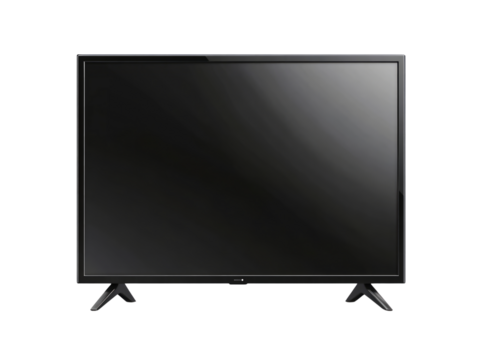 large modern black TV isolated on transparent background.
