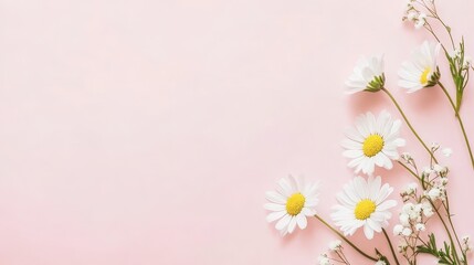 Chamomile Flowers against a Pastel Pink Background Aesthetic for Spring