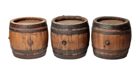 Set of old wooden barrel isolated on transparent background.