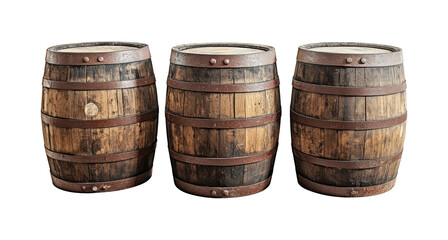 Set of old wooden barrel isolated on transparent background.
