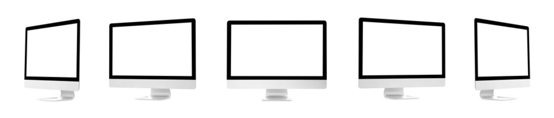 Computer monitor with blank screens isolated on white, collage
