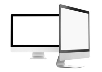 Computer monitor with blank screens isolated on white, collage