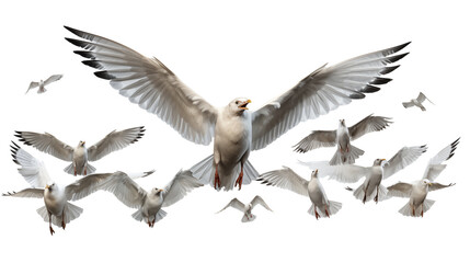 Fototapeta premium Majestic Seagulls Graceful Wings in Flight, Beautiful Wildlife Scene Over Nature.