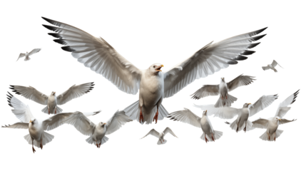 Majestic Seagulls Graceful Wings in Flight, Beautiful Wildlife Scene Over Nature.