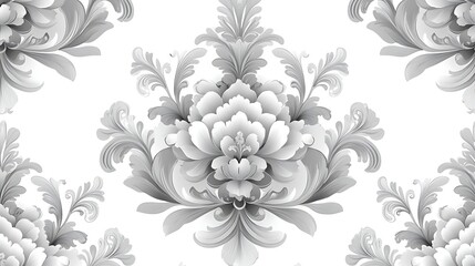Elegant White Floral Damask Pattern, Elegant white floral damask pattern with intricate details and symmetrical design