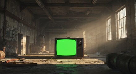 A captivating image of a decaying industrial interior, likely a factory or warehouse.
