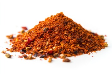 Pile of chili spice blend on white background