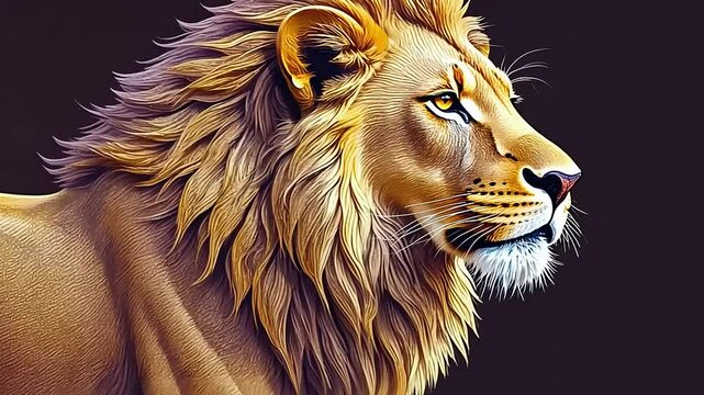 Lion head vector illustration with wild mane and fierce expression
