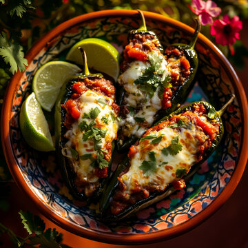 Top View of Springtime Chiles Rellenos with Fresh Salsa