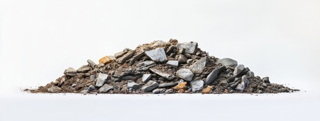Pile of construction debris on white background