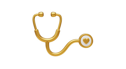 Isolated Gold-Colored Stethoscope with Heart design: Signifying Medical Care Equipment, Good-Heart Diagnosis, and Well Checking Heart
