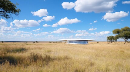 Obraz premium African Savanna Landscape Golden Grassland Blue Sky
