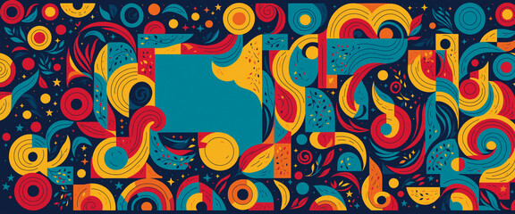 Fototapeta premium dynamic abstract geometric design with swirling patterns in red blue and yellow on dark background for a bold art piece
