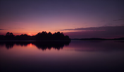 Twilight Reflections Over a Serene Lake

