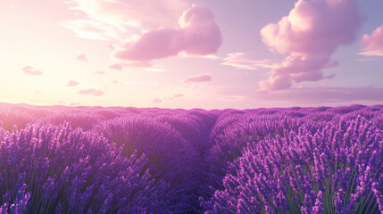 Obraz premium an endless lavender field stretching to the horizon. Rows of fragrant purple flowers create impressive symmetry and depth. 