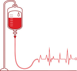 Vector, icon of blood bag with heartbeat line for medical use
