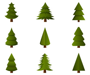 Trees collection green forest assortment illustration isolated on white background