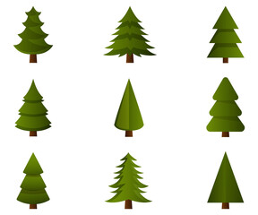 Trees collection green forest assortment illustration isolated on white background .