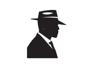 Obraz premium Detective silhouette. Old fashioned detective in hat on white background. Vector style silhouette.