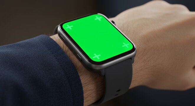 Modern Smartwatch with Green Screen Display on Wrist