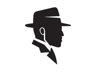 Detective silhouette. Old fashioned detective in hat on white background. Vector style silhouette.