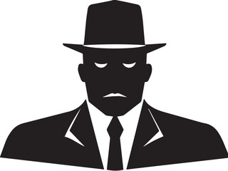 Detective silhouette. Old fashioned detective in hat on white background. Vector style silhouette.