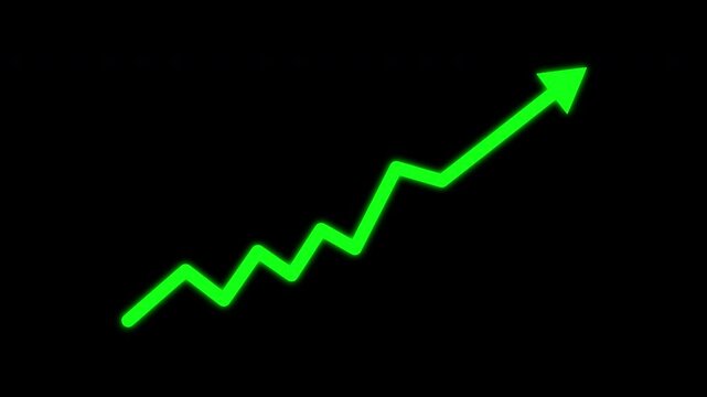 Green arrow, isolated animation. Business concept isolated transparent background. Growth direction graphic sign chart graph design increase symbol financial stock market exchange target navigation