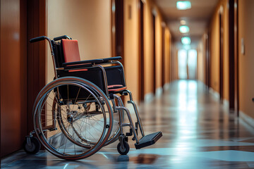 Armrest Wheelchair Situated in a Bright Hallway Providing Enhanced Support, Comfort, and Unmatched Mobility Experience