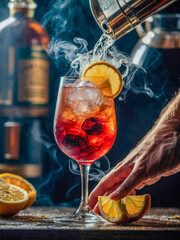 Crafting geometric cocktails with perfect ice and aromatic smoke