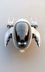 A futuristic flying car blueprint with anti-gravity thrusters, a streamlined cockpit, and energy-efficient propulsion.