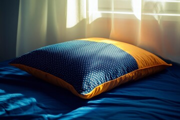 Square Decorative Pillow with Polka Dots on Bed in Sunlight