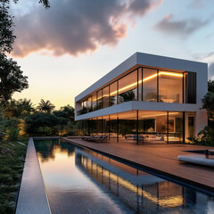 Obraz premium Modern Architectural Design of a Luxurious House Surrounded by Nature