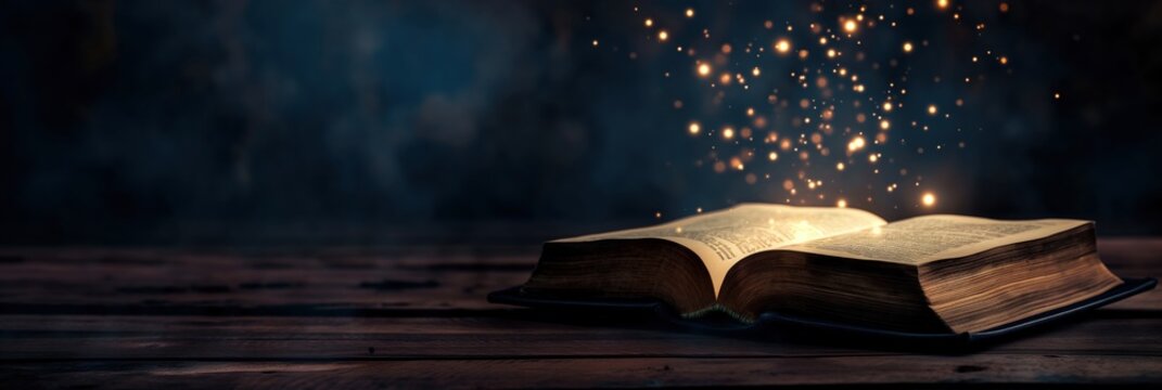 A mesmerizing image of an open book radiating sparkling light, suggesting knowledge, imagination, and the transformative power of literature to inspire minds.
