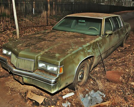 Fototapeta Abandoned Classic Car for Urban Decay, Night.