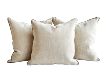 Neutral tone linen pillows, cushions ensemble, decoration, cut out transparent