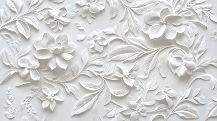 Elegant White Floral Relief Pattern, Elegant white floral relief pattern with intricate details on a smooth background