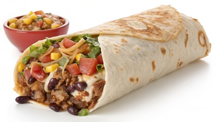 Burrito Supreme with Beef Rice Beans and Fresh Toppings Isolated on White Background Delicious Mexican Food Perfect for Menu Design and Food Advertising