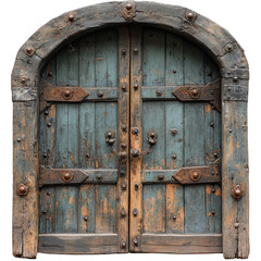 Renaissance-Style Wooden Door Isolated on White Background.PNG