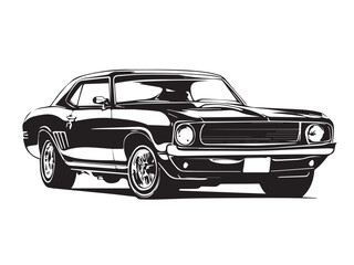 Vintage classic muscle car silhouette. Vintage car silhouette isolated on white background. 