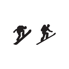 Fototapeta premium snowboarder jumping on the slope.Two snowboarders in silhouette, enjoying a winter adventure.A simple, impactful stock image showcasing two snowboarders in silhouette against a pure white background.