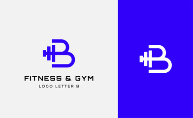 Fototapeta premium Logo Fitness letter B with Gym equipment concept. Dumbble, bumble, kettlebell concept. Fitness, health, body builder logo design template.