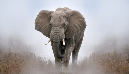 Naklejka premium elephant comes out of the fog on a light background