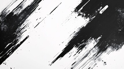 Black Ink Brush Strokes Across White Background Create Design