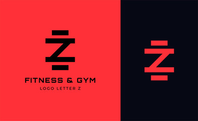Logo Fitness letter Z with Gym equipment concept. Dumbble, bumble, kettlebell concept. Fitness, health, body builder logo design template.