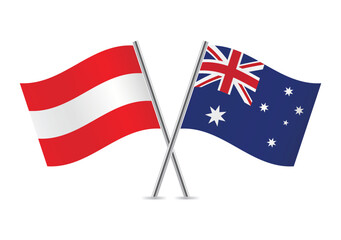 Austria and Australia crossed flags. Austrian and Australian flags isolated on a white background. Vector illustration.