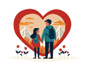 A father and daughter holding hands. Love for hiking and nature walks. Trip with dad. Dad day.
