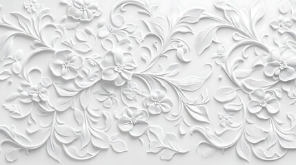 Elegant White Floral Relief Pattern, Elegant white floral relief pattern with intricate details on a smooth background